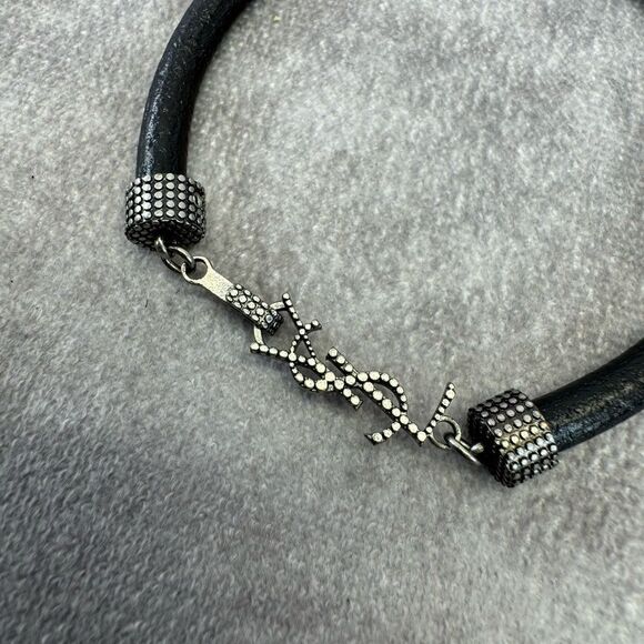 Yves Saint Laurent Black Leather Textured Bracelet - Picture 7 of 8